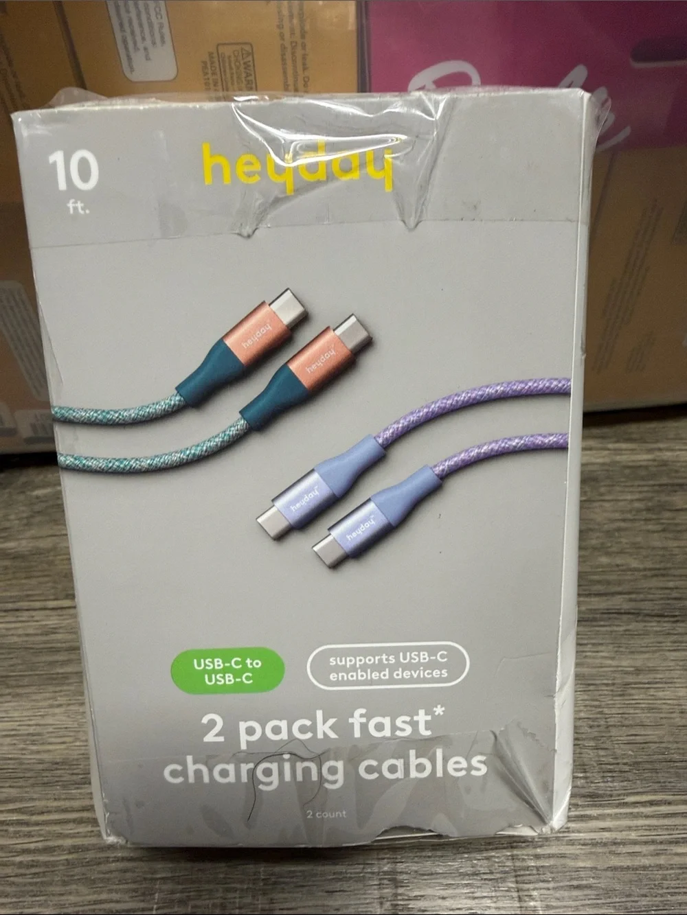 heyday 2-Pack USB-C to USB-C Charging Cables — Teal & Lavender 10 ft